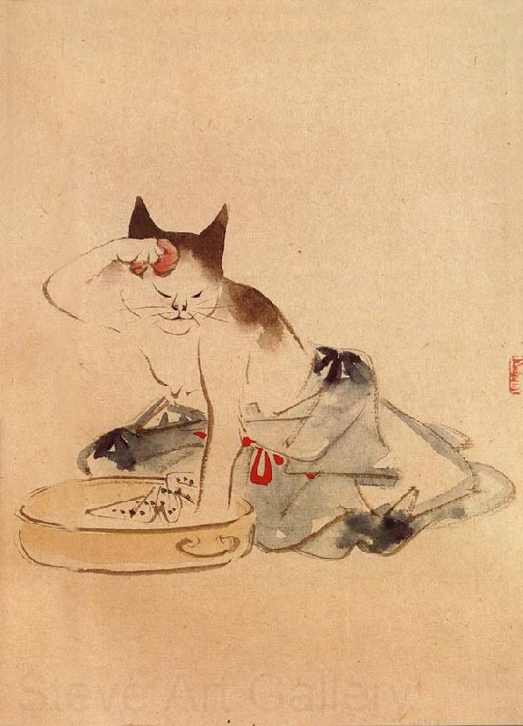 Hiroshige, Ando Cat Bathing Norge oil painting art
